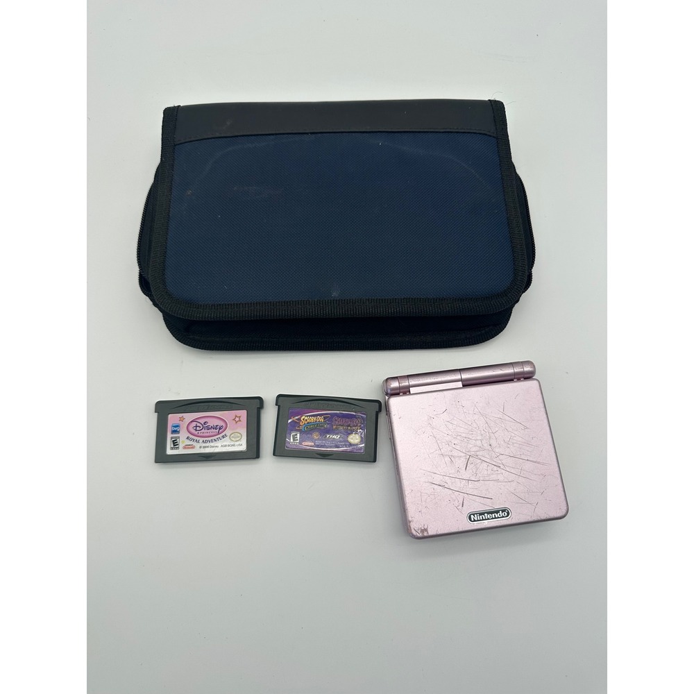 Nintendo Game Boy Advance SP Pearl Pink AGS-101 Bundle 2 Games Case - No Charger